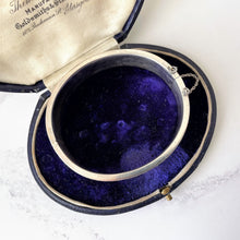 Carica l'immagine nel visualizzatore di Gallery, Victorian Silver & Black Enamel Pearl Star Mourning Bracelet Cuff. Antique Engraved "Gott Mit Dir"- God Be With You- Sterling Silver Bangle.