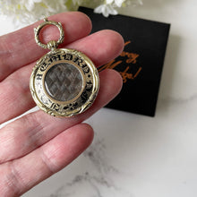 Carica l'immagine nel visualizzatore di Gallery, Antique Victorian 9ct Gold & Enamel Bee Mourning Locket Pendant. Georgian Engraved Embossed "In Memory Of" Pendant With Hair Compartment.