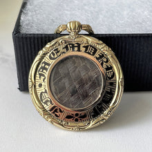 Carica l'immagine nel visualizzatore di Gallery, Antique Victorian 9ct Gold & Enamel Bee Mourning Locket Pendant. Georgian Engraved Embossed "In Memory Of" Pendant With Hair Compartment.