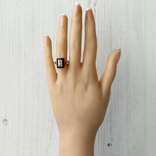 Load image into Gallery viewer, Art Deco 1934 Chester 9ct Gold Signet Ring. Vintage Rose Gold & Black Agate Baguette Ring. Initial 'M' Antique Gothic Signet Ring. Sz L/5.75