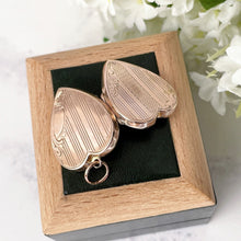 Carica l'immagine nel visualizzatore di Gallery, Antique Solid 9ct Rose Gold Heart Locket. Edwardian 2-Sided Guilloche Engraved Heart Locket Pendant. Antique Gold Love Token Jewelry.