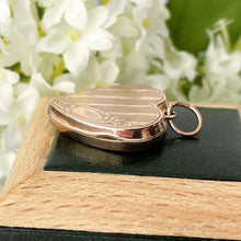 Carica l'immagine nel visualizzatore di Gallery, Antique Solid 9ct Rose Gold Heart Locket. Edwardian 2-Sided Guilloche Engraved Heart Locket Pendant. Antique Gold Love Token Jewelry.