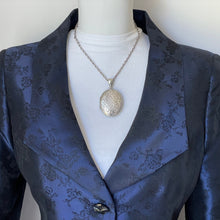 Carica l'immagine nel visualizzatore di Gallery, Antique Victorian Large Sterling Silver Locket. Aesthetic Engraved Rose & Arabesque 2-Sided Oval Locket. Edwardian Locket With Period Photo