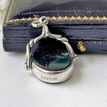 Carica l'immagine nel visualizzatore di Gallery, Antique Victorian Silver Spinner Fob Pendant. Scottish Bloodstone & Carnelian Watch Chain Fob Hallmarked 1887. Victorian Necklace Pendant.