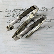 Carica l'immagine nel visualizzatore di Gallery, Art Deco 1930s Egyptian Revival Sterling Silver Snake Bracelet. Engraved "Fid Et Amore" 3- Coil Forearm Bangle. Antique Love Token Jewelry