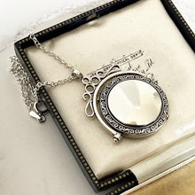 Carica l'immagine nel visualizzatore di Gallery, Vintage Victorian Style Silver Spinner Locket. Sterling Silver 2-Sided Round Spinning Pendant Locket. Antique Style Fob Pendant Locket