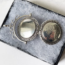 Carica l'immagine nel visualizzatore di Gallery, Vintage Victorian Style Silver Spinner Locket. Sterling Silver 2-Sided Round Spinning Pendant Locket. Antique Style Fob Pendant Locket