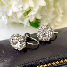 Carica l'immagine nel visualizzatore di Gallery, Antique Sterling Silver Paste Diamond Cluster Earrings. 1920s/30s Art Deco Screw Back Flower Earrings. Antique Paste Gemstone Jewellery