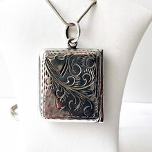 Carica l'immagine nel visualizzatore di Gallery, Vintage English Silver Stamp Case Pendant. Engraved Miniature Envelope Stamp Holder. Edwardian/Victorian Style Love Letter Keepsake Locket.