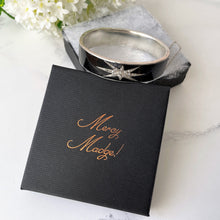 Carica l'immagine nel visualizzatore di Gallery, Victorian Silver & Black Enamel Pearl Star Mourning Bracelet Cuff. Antique Engraved "Gott Mit Dir"- God Be With You- Sterling Silver Bangle.