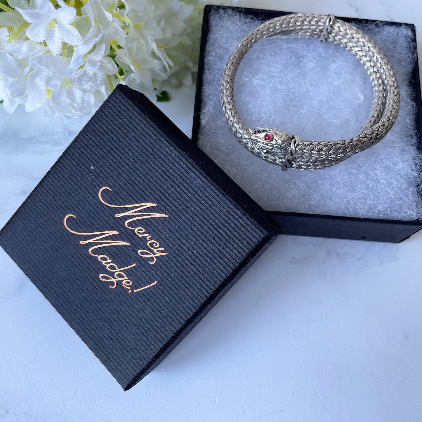 Georgian Ruby & Silver Coil Snake Bracelet. Antique Woven Sterling Silver Serpent Bracelet. Victorian Love Token Sentimental Jewelry c1830