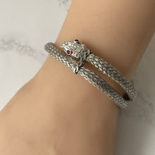 Carica l'immagine nel visualizzatore di Gallery, Georgian Ruby & Silver Coil Snake Bracelet. Antique Woven Sterling Silver Serpent Bracelet. Victorian Love Token Sentimental Jewelry c1830