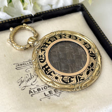 Carica l'immagine nel visualizzatore di Gallery, Antique Victorian 9ct Gold & Enamel Bee Mourning Locket Pendant. Georgian Engraved Embossed "In Memory Of" Pendant With Hair Compartment.