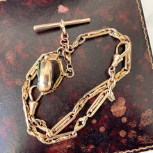 Charger l'image dans la galerie, Victorian 1886 9ct Gold Pocket Watch Chain & Spinner Fob. All Original Double Albert/Albertina Fancy Link 12" Watch Chain, 2 Dog Clips,T-Bar