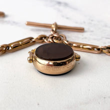 Charger l'image dans la galerie, Victorian 1886 9ct Gold Pocket Watch Chain & Spinner Fob. All Original Double Albert/Albertina Fancy Link 12" Watch Chain, 2 Dog Clips,T-Bar
