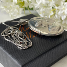 Carica l'immagine nel visualizzatore di Gallery, Vintage Sterling Silver Classical Greek Maiden Portrait Locket. Large Oval Repousse Locket Pendant & Chain. Art Nouveau Style Necklace