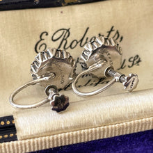 Carica l'immagine nel visualizzatore di Gallery, Antique Sterling Silver Paste Diamond Cluster Earrings. 1920s/30s Art Deco Screw Back Flower Earrings. Antique Paste Gemstone Jewellery