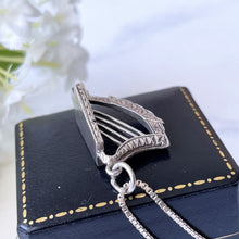 Carica l'immagine nel visualizzatore di Gallery, Vintage Irish Sterling Silver Figural Harp Pendant & Chain. Irish Coat Of Arms Stringed Argent Pendant Necklace, Thomas O'Connor Dublin 1964
