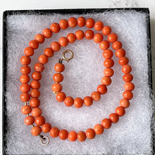 Carica l'immagine nel visualizzatore di Gallery, Antique Red Coral Bead Necklace, 9ct Gold Clasp. Victorian Natural Mediterranean Coral Choker. Petite/Girls Salmon Orange Coral Necklace
