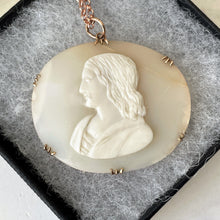 Charger l'image dans la galerie, Antique 9ct Gold Cameo Pendant Of St. John. Georgian/Victorian Left Facing Biblical Male Cameo. Rose Gold Antique Religious Necklace Pendant