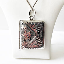 Carica l'immagine nel visualizzatore di Gallery, Vintage English Silver Stamp Case Pendant. Engraved Miniature Envelope Stamp Holder. Edwardian/Victorian Style Love Letter Keepsake Locket.