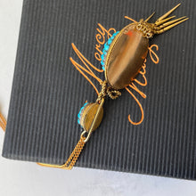 Carica l'immagine nel visualizzatore di Gallery, Etruscan Revival 18ct Gold Turquoise & Diamond Pendant. Antique Victorian Yellow Gold "Target" Drop Pendant. 18K Gold Cannetille Pendant