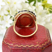 Carica l'immagine nel visualizzatore di Gallery, Victorian 9ct Gold Bohemian Garnet Cluster Ring. Antique Almandine Garnet Large Statement Ring. Red Gemstone Floral Cluster Circle Ring
