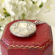 Carica l'immagine nel visualizzatore di Gallery, Vintage Sterling Silver Art Nouveau Style Locket On Chain. Edwardian Revival 2-Sided Acanthus & Crocus Flower Hand Engraved Locket Necklace