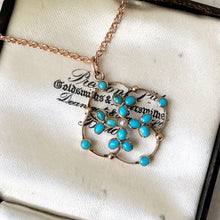 Carica l'immagine nel visualizzatore di Gallery, Victorian 9ct Gold, Turquoise and Pearl Gem Set Pendant. Antique Art Nouveau Rose Gold Quatrefoil Flower Pendant & Chain. .