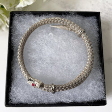 Carica l'immagine nel visualizzatore di Gallery, Georgian Ruby & Silver Coil Snake Bracelet. Antique Woven Sterling Silver Serpent Bracelet. Victorian Love Token Sentimental Jewelry c1830