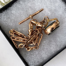 Charger l'image dans la galerie, Victorian 1886 9ct Gold Pocket Watch Chain & Spinner Fob. All Original Double Albert/Albertina Fancy Link 12" Watch Chain, 2 Dog Clips,T-Bar