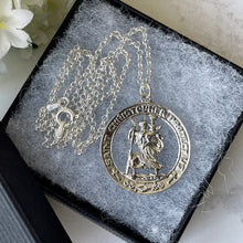 Cargar imagen en el visor de la galería, Vintage 1960s Sterling Silver St Christopher Pendant, Optional Chain. Patron Saint of Travellers Unisex Pendant. Spiritual Jewelry Amulet