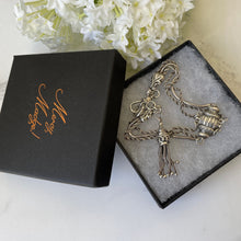 Carica l'immagine nel visualizzatore di Gallery, Victorian Sterling Silver Albertina Watch Chain Bracelet. Antique Neoclassical Fancy Link Sterling Chain Bracelet, Tassel Charm & Dog-Clip