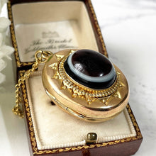 Carica l'immagine nel visualizzatore di Gallery, Victorian 18ct Gold On Silver Bullseye Locket. Antique Scottish Banded Agate Starburst Pendant. Large Etruscan Revival Photo Keepsake Locket