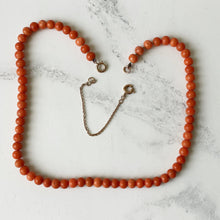Carica l'immagine nel visualizzatore di Gallery, Antique Red Coral Bead Necklace, 9ct Gold Clasp. Victorian Natural Mediterranean Coral Choker. Petite/Girls Salmon Orange Coral Necklace