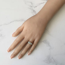Carica l'immagine nel visualizzatore di Gallery, Vintage 9ct Gold 3-Stone Opal Ring. Edwardian Revival Trilogy Ring. Antique Style Past Present & Future Ring Size M.5/6.5