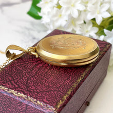 Carica l'immagine nel visualizzatore di Gallery, Antique Victorian 18ct Gold On Silver Book Chain Locket. 2-Sided Flower & Monogram Engraved Wedding Locket. English Hallmarked 1878 Locket