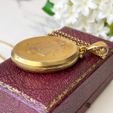 Carica l'immagine nel visualizzatore di Gallery, Antique Victorian 18ct Gold On Silver Book Chain Locket. 2-Sided Flower & Monogram Engraved Wedding Locket. English Hallmarked 1878 Locket