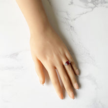 Carica l'immagine nel visualizzatore di Gallery, Vintage Art Deco 9ct Gold Ruby & White Sapphire Ring. Square/Princess Cut Pink Ruby 3-Stone Trilogy Engagement Ring, Size UK M/ US 6.75