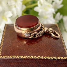 Carica l'immagine nel visualizzatore di Gallery, Antique 9ct Gold Spinner Fob Pendant. Victorian Scottish Agates Fob. Carnelian & Bloodstone Necklace Pendant Charm, Hallmarked 1887