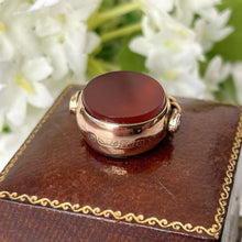 Carica l'immagine nel visualizzatore di Gallery, Antique 9ct Gold Spinner Fob Pendant. Victorian Scottish Agates Fob. Carnelian & Bloodstone Necklace Pendant Charm, Hallmarked 1887
