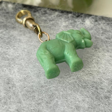 Carica l'immagine nel visualizzatore di Gallery, Victorian Green Celluloid Novelty Fob On Gold Tone Dog Clip. Antique Jumbo The Elephant Charm Pendant. Good Luck Amulet/Talisman