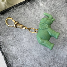 Carica l'immagine nel visualizzatore di Gallery, Victorian Green Celluloid Novelty Fob On Gold Tone Dog Clip. Antique Jumbo The Elephant Charm Pendant. Good Luck Amulet/Talisman