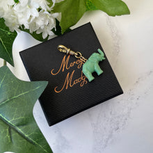 Carica l'immagine nel visualizzatore di Gallery, Victorian Green Celluloid Novelty Fob On Gold Tone Dog Clip. Antique Jumbo The Elephant Charm Pendant. Good Luck Amulet/Talisman