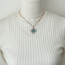 Carica l'immagine nel visualizzatore di Gallery, Victorian 9ct Gold, Turquoise and Pearl Gem Set Pendant. Antique Art Nouveau Rose Gold Quatrefoil Flower Pendant & Chain. .