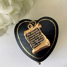 Load image into Gallery viewer, Vintage 9ct Gold Serenity Prayer Pendant. Yellow Gold Figural Engraved Spiritual Manuscript/Scroll Bracelet Charm/Pendant & Optional Chain