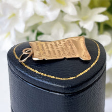 Load image into Gallery viewer, Vintage 9ct Gold Serenity Prayer Pendant. Yellow Gold Figural Engraved Spiritual Manuscript/Scroll Bracelet Charm/Pendant & Optional Chain