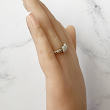 Carica l'immagine nel visualizzatore di Gallery, Vintage 9ct Gold 3-Stone Opal Ring. Edwardian Revival Trilogy Ring. Antique Style Past Present & Future Ring Size M.5/6.5