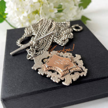 Carica l'immagine nel visualizzatore di Gallery, Superb Edwardian Silver & Gold Fancy Watch Chain and Fob, William H. Hassler 1918. Antique Double Albertina Chain Pendant Necklace/Bracelet