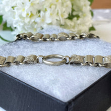 Carica l'immagine nel visualizzatore di Gallery, Victorian Engraved German Silver Book Chain Necklace. Antique Fancy Link Chain Collar Necklace. Bookchain Locket Necklace & Bolt Ring